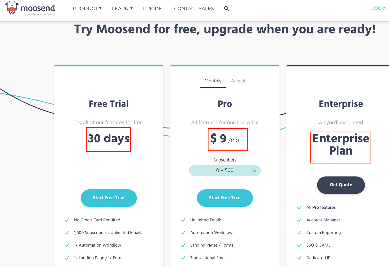 Moosend vs TinyEmail: Moosend Pricing